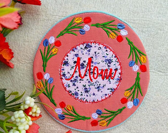 ITH Mum floral coaster Machine embroidery design - Instant download file
