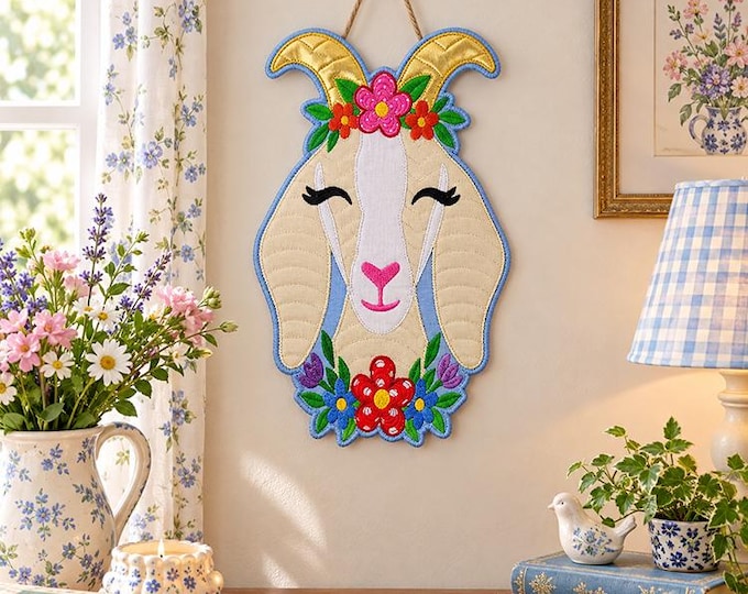 ITH Goat wall hanger Machine embroidery design - Instant download file