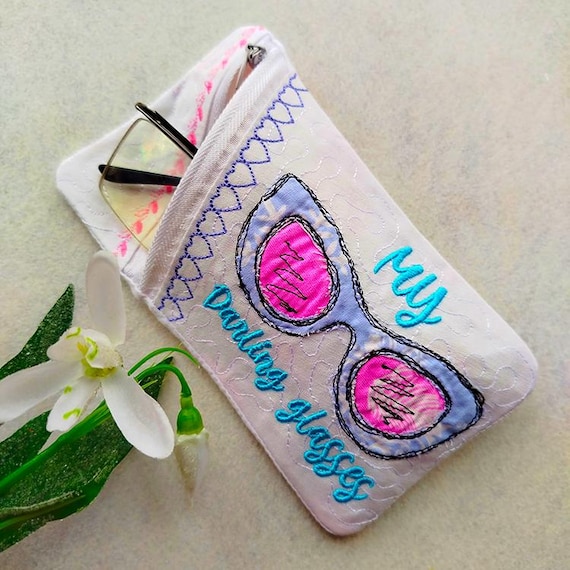 ITH My darling glasses zipper case Machine embroidery design - Instant download file