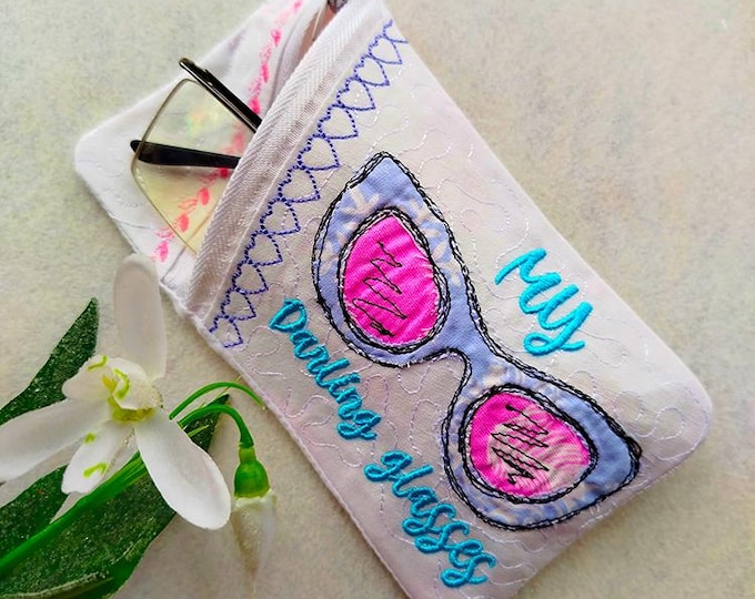 ITH My darling glasses zipper case Machine embroidery design - Instant download file