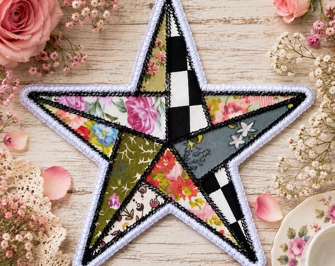 ITH Star applique coaster Machine embroidery design - Instant download file