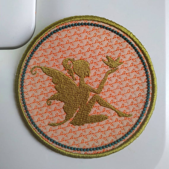 Fairy coaster Machine embroidery design - Instant download file, Embroidered design, unique digital art