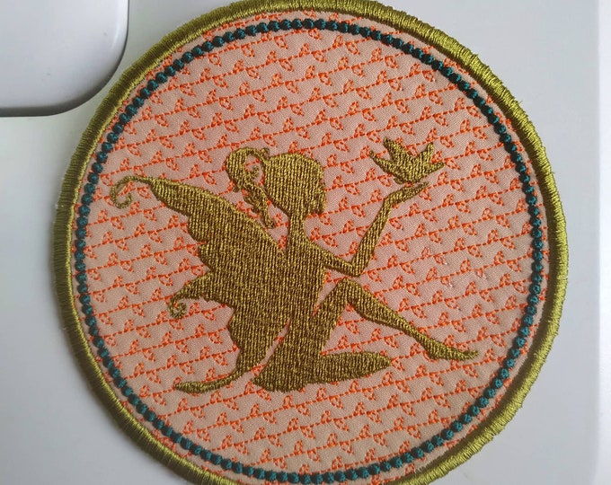 Fairy coaster Machine embroidery design - Instant download file, Embroidered design, unique digital art