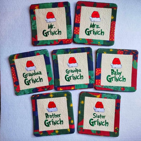 ITH Grinch Family mugrugs - Machine embroidery designs - Instant download files