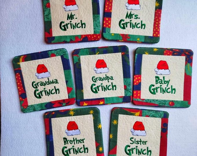 ITH Grinch Family mugrugs - Machine embroidery designs - Instant download files