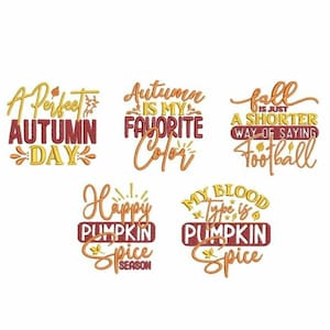 Fall sayings machine embroidery designs set, embroidery templates - Instant download  file