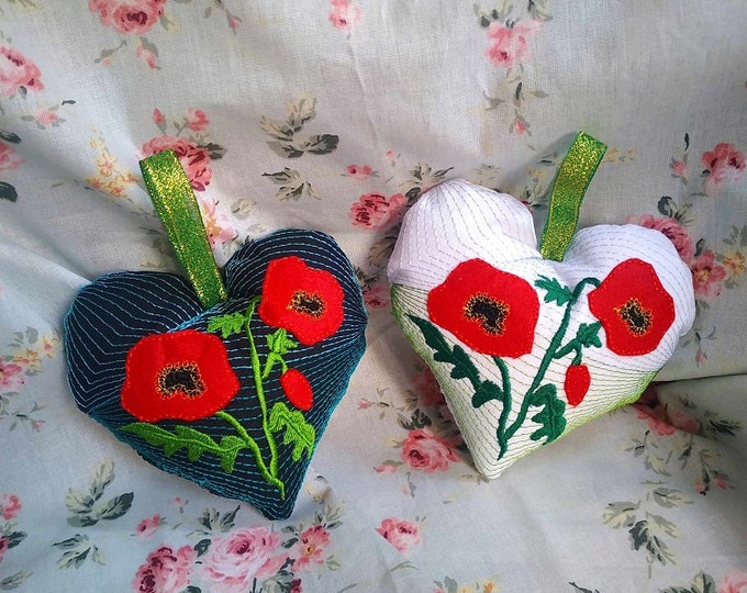 ITH Poppy heart Machine embroidery design - Instant download file