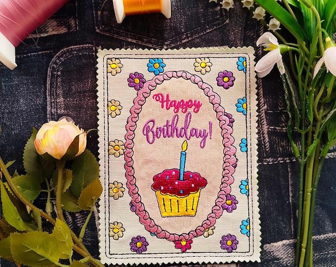 ITH Birthday floral card Machine embroidery design - Instant download file