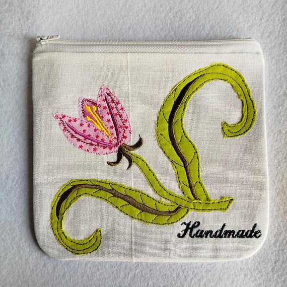 ITH Applique floral handmade purse Machine embroidery design - Instant download file