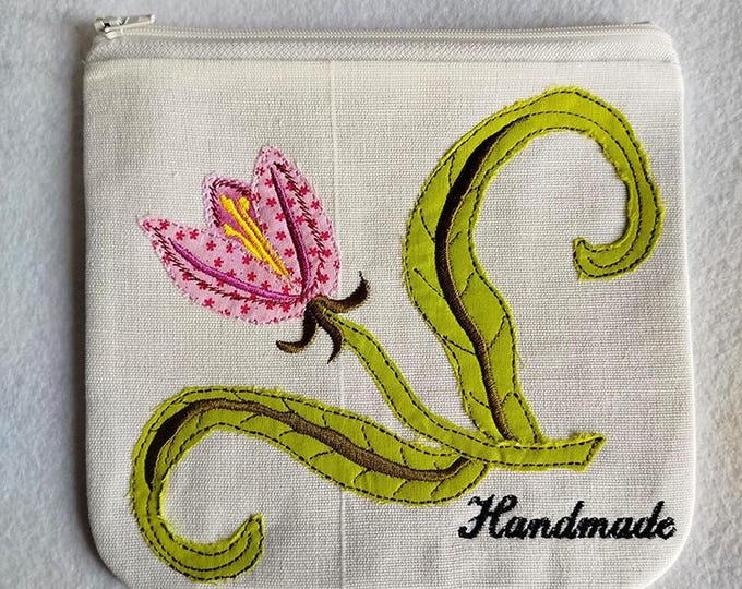 ITH Applique floral handmade purse Machine embroidery design - Instant download file