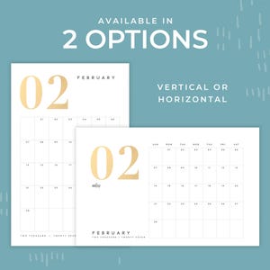 2026/2027 Mid-Year Horizontal or Vertical Desk Calendar, Gold Sparkle Numbers, 11x17 Office Decor image 2