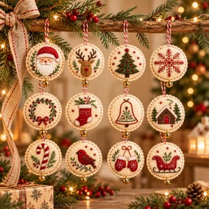 Kit para hacer adornos navideños de fieltro, adornos navideños DIY, kit de manualidades de bordado de 12 piezas