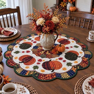 Gequilte pompoen tafeldecoratie, herfst centerpiece, herfst woondecoratie, handgemaakte patchwork 2D print