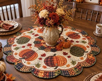 Quilted Pumpkin Table Topper, Patchwork Fall Centerpiece, Fall Home Decor
