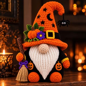 Halloween Witch Gnome Crochet Pattern PDF, Witch Gnome  Amigurumi Crochet Tutorial, Gnome Pattern Digital Download,Spooky Fall Decor