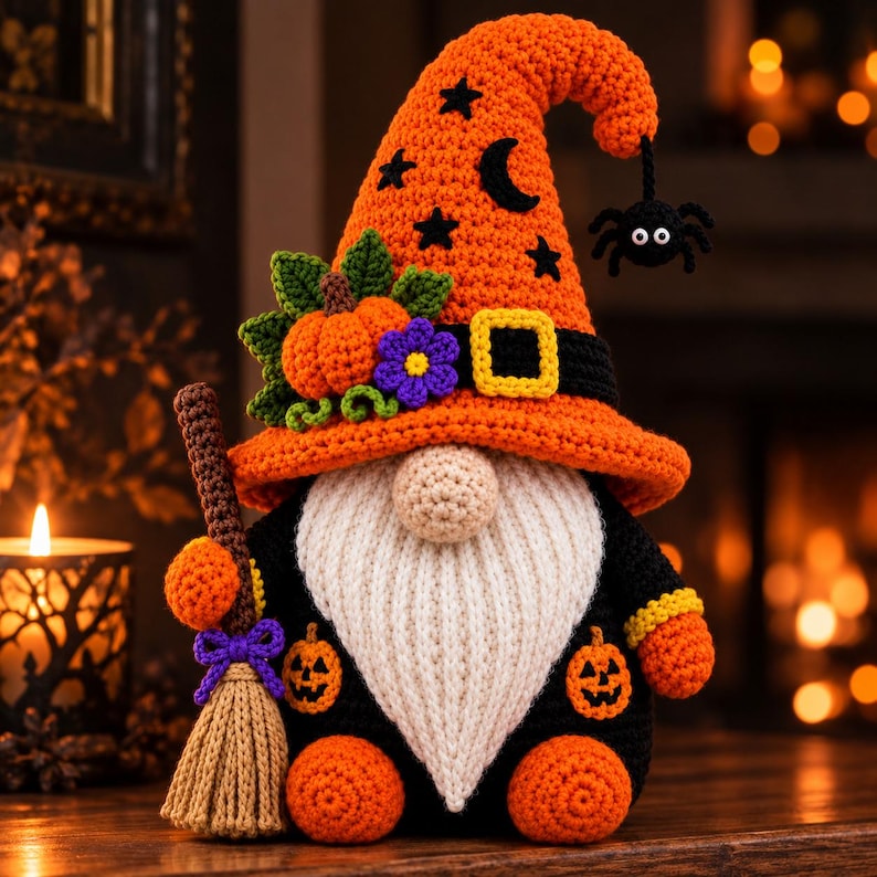 Halloween Witch Gnome Crochet Pattern PDF, Witch Gnome  Amigurumi Crochet Tutorial, Gnome Pattern Digital Download,Spooky Fall Decor