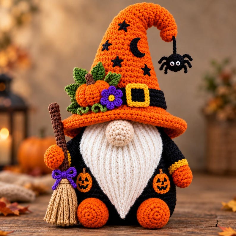 Halloween Witch Gnome Crochet Pattern PDF, Witch Gnome  Amigurumi Crochet Tutorial, Gnome Pattern Digital Download,Spooky Fall Decor