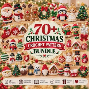 Pacchetto di 70 modelli PDF per portachiavi natalizi all'uncinetto, modelli di ornamenti natalizi a spirale all'uncinetto, decorazioni amigurumi per le feste, decorazioni natalizie