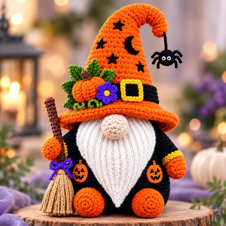 Halloween Witch Gnome Crochet Pattern PDF, Witch Gnome  Amigurumi Crochet Tutorial, Gnome Pattern Digital Download,Spooky Fall Decor