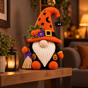 Halloween Witch Gnome Crochet Pattern PDF, Witch Gnome  Amigurumi Crochet Tutorial, Gnome Pattern Digital Download,Spooky Fall Decor