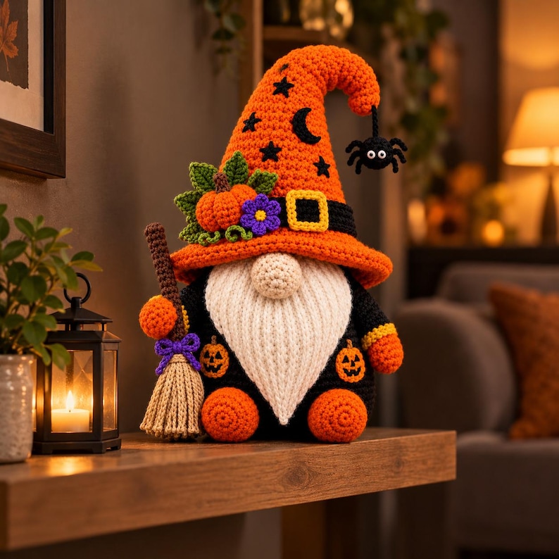 Halloween Witch Gnome Crochet Pattern PDF, Witch Gnome  Amigurumi Crochet Tutorial, Gnome Pattern Digital Download,Spooky Fall Decor
