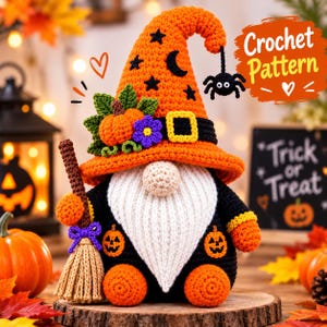 Halloween Witch Gnome Crochet Pattern PDF, Witch Gnome  Amigurumi Crochet Tutorial, Gnome Pattern Digital Download,Spooky Fall Decor