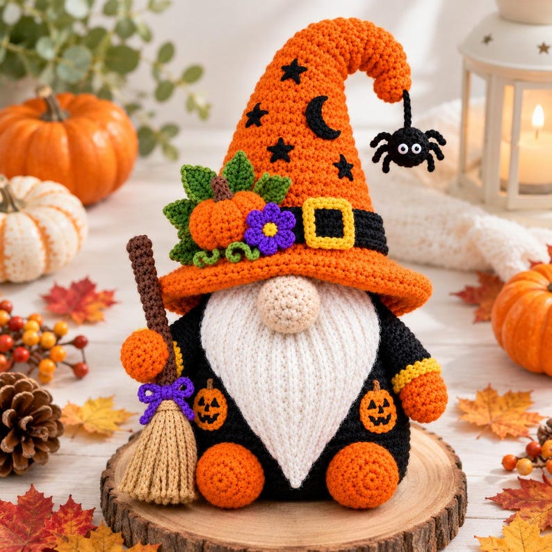 Halloween Witch Gnome Crochet Pattern PDF, Witch Gnome  Amigurumi Crochet Tutorial, Gnome Pattern Digital Download,Spooky Fall Decor