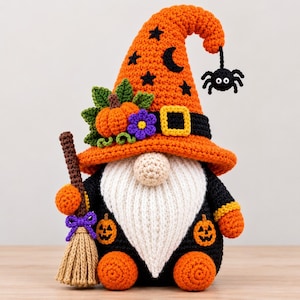 Halloween Witch Gnome Crochet Pattern PDF, Witch Gnome  Amigurumi Crochet Tutorial, Gnome Pattern Digital Download,Spooky Fall Decor