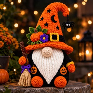 Halloween Witch Gnome Crochet Pattern PDF, Witch Gnome  Amigurumi Crochet Tutorial, Gnome Pattern Digital Download,Spooky Fall Decor