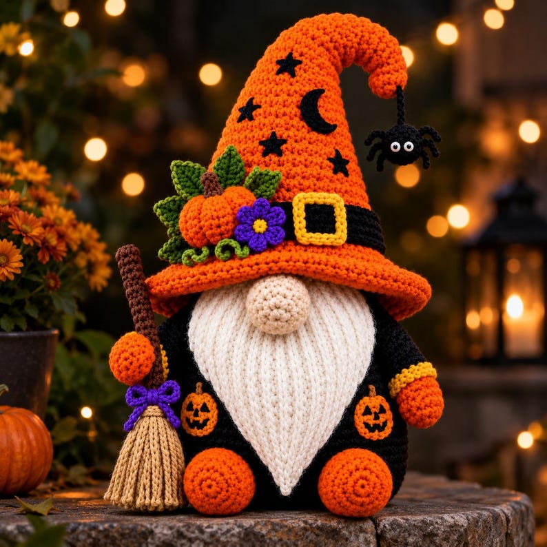 Halloween Witch Gnome Crochet Pattern PDF, Witch Gnome  Amigurumi Crochet Tutorial, Gnome Pattern Digital Download,Spooky Fall Decor