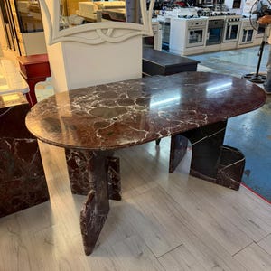 Handmade Ellipse Red Marble Dining Table