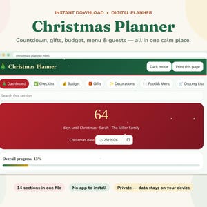 Christmas Planner Mini Web App Digital Download Holiday Planning Organizer Christmas Checklist Printable Holiday Budget Gift List Planner