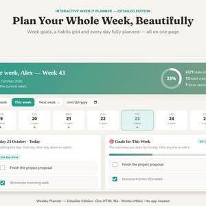 Weekly Planner Mini Web App Weekly Schedule Organizer Task Manager and Digital Productivity Tool for Busy People