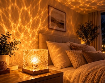 Water Wave Projector Lamp, RGB Crystal Cube Night Light, Remote Control Ambient Light, Bedroom Decor, Cozy Room Lighting Gift