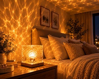 Water Wave Projector Lamp, RGB Crystal Cube Night Light, Remote Control Ambient Light, Bedroom Decor, Cozy Room Lighting Gift