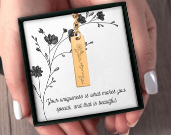 Birth flower with name keychain, Birthday flower gift for her, Personalized birth flower, Custom name flower keychain
