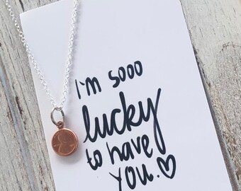 Friendship gift • I’m so Lucky to have you necklace • Lucky penny Necklace • Tiny penny • Friendship necklace