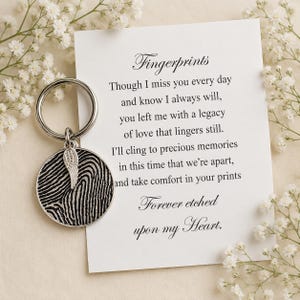 Loved ones actual thumbprint memorial keychain, In loving memory charm with a real fingerprint, Loss of someone special grief keepsake