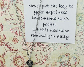 Key necklace, Key charm, confidence, worthy, Key to happiness necklace, Friendship gift, Encouragement gift, stainless steel