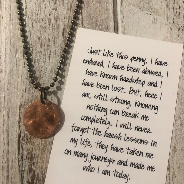 Encouragement necklace • hammered penny necklace • mental health awareness • overcoming hardship • Stay strong • Have Faith necklace