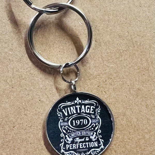 Birthday keychain • Mens birthday gift • Aged to perfection • Vintage birthday • Any year • Personalized Birthday gift • Jack Daniels