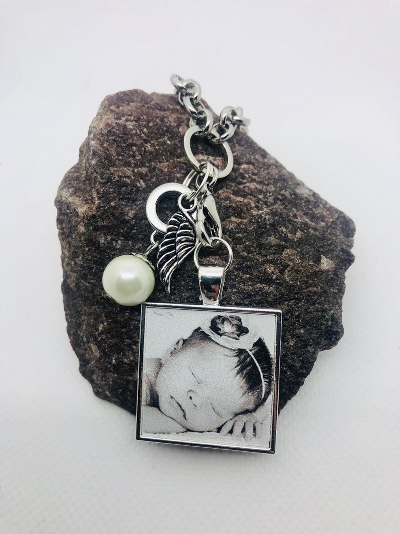 Memorial photo necklace infant loss grief jewelry personalized angel wing necklace photo pendant memorial jewelry