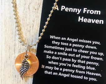 Memorial Necklace • Pennies from Heaven necklace • penny from Heaven • signs from Heaven • In loving memory • Unisex Memorial Necklace