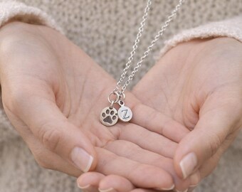 Dog initial necklace • Personalized pet initial necklace • Paw print necklace • Dog mom necklace • Personalized Dog mom gift • Dog memorial