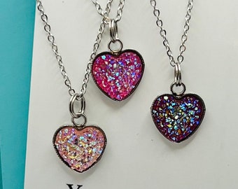 Heart necklace • Valentine necklace • Druzy heart necklace • Crystal pink heart necklace ~ Be my Valentine necklace
