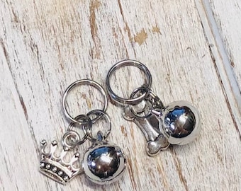 Miniature Pet Charms • Miniature Pet bells • Small Dog Charms • Cat Charms • princess crown charm • Dog bone charm • Collar charms for pets