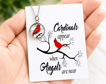 Cardinal memorial necklace, Cardinals appear when angels are near, Memorial gift, Loss of loved one gift, Sympathy gift, Remembrance jewelry