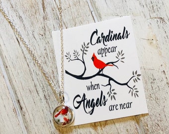 Memorial Cardinal necklace • Memorial Redbird • Cardinal charm • Sympathy gift • Memorial necklace • Angels appear when cardinals are near