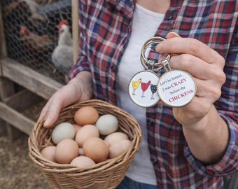 Crazy chicken lady gift • Crazy chicken lady keychain • Chicken charm • Egg collector • Funny chicken lady keychain • Chicken lover gifts