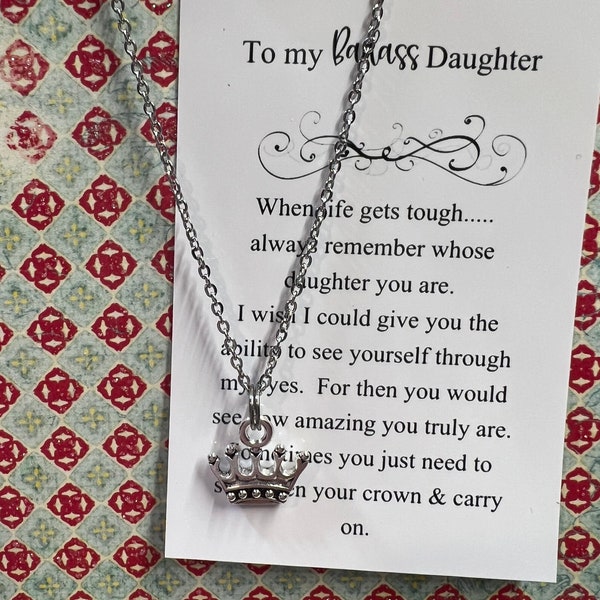 Daughter necklace, Badass, Daughter gift, Crown necklace, Daughter jewelry, Princess necklace, Princess jewelry, Crown charm